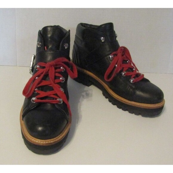 Marc Fisher LTD Indre Ankle Boots Black Leather Hiker Combat Womens Size 8 - Picture 3 of 9
